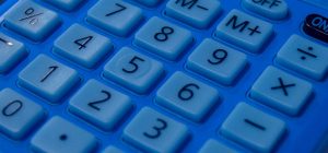 close up of blue calculator